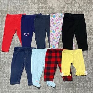🔥4/20! Bundle of 9, baby girls leggings. Size 6-9M